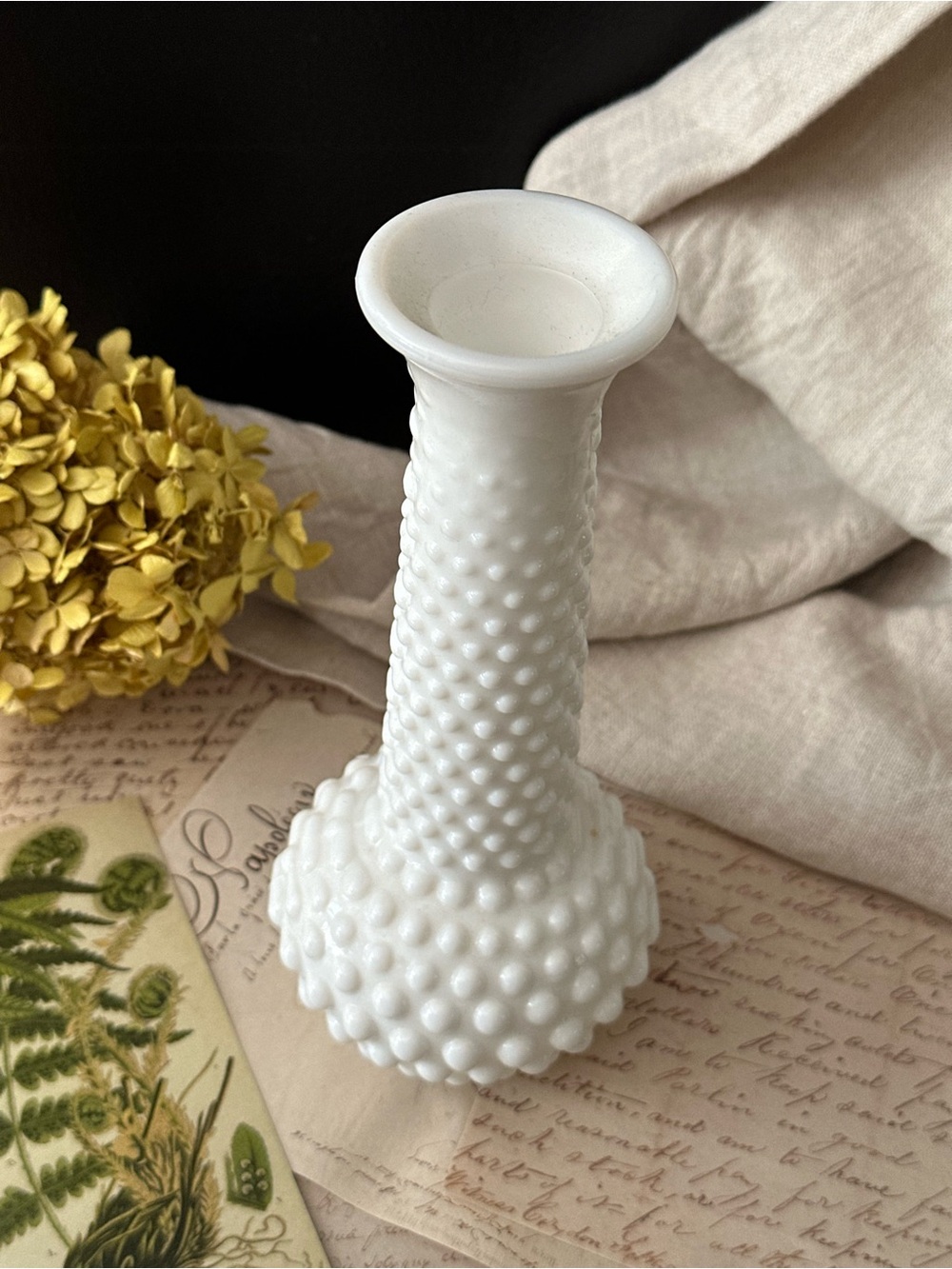 White Hobnail Milk Glass Bud Vase - Classic Home Accent